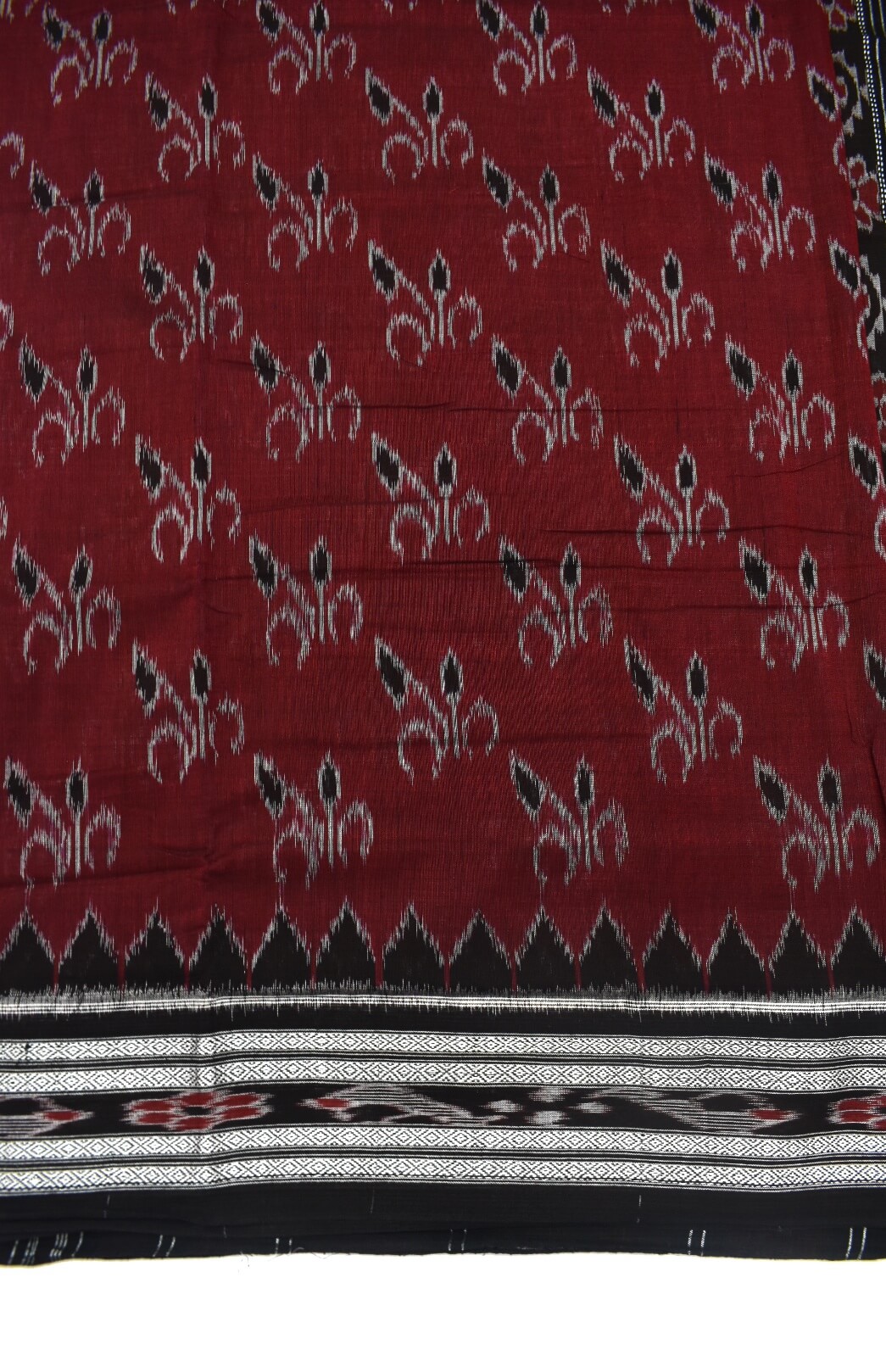 Maroon Colour Sambalpuri Handloom Cotton Saree - Image 4