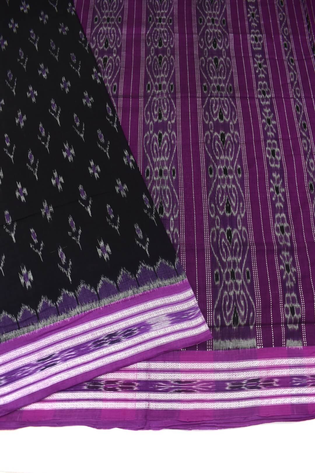 Black Colour Sambalpuri Handloom Cotton Saree - Image 3