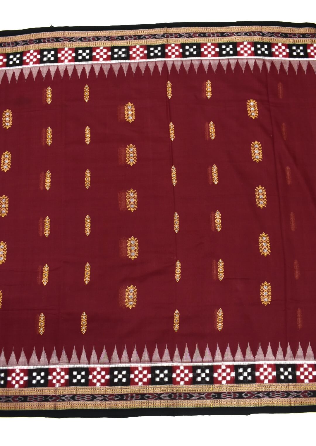 Maroon Colour Pasapali Border Sambalpuri Handloom Cotton Saree