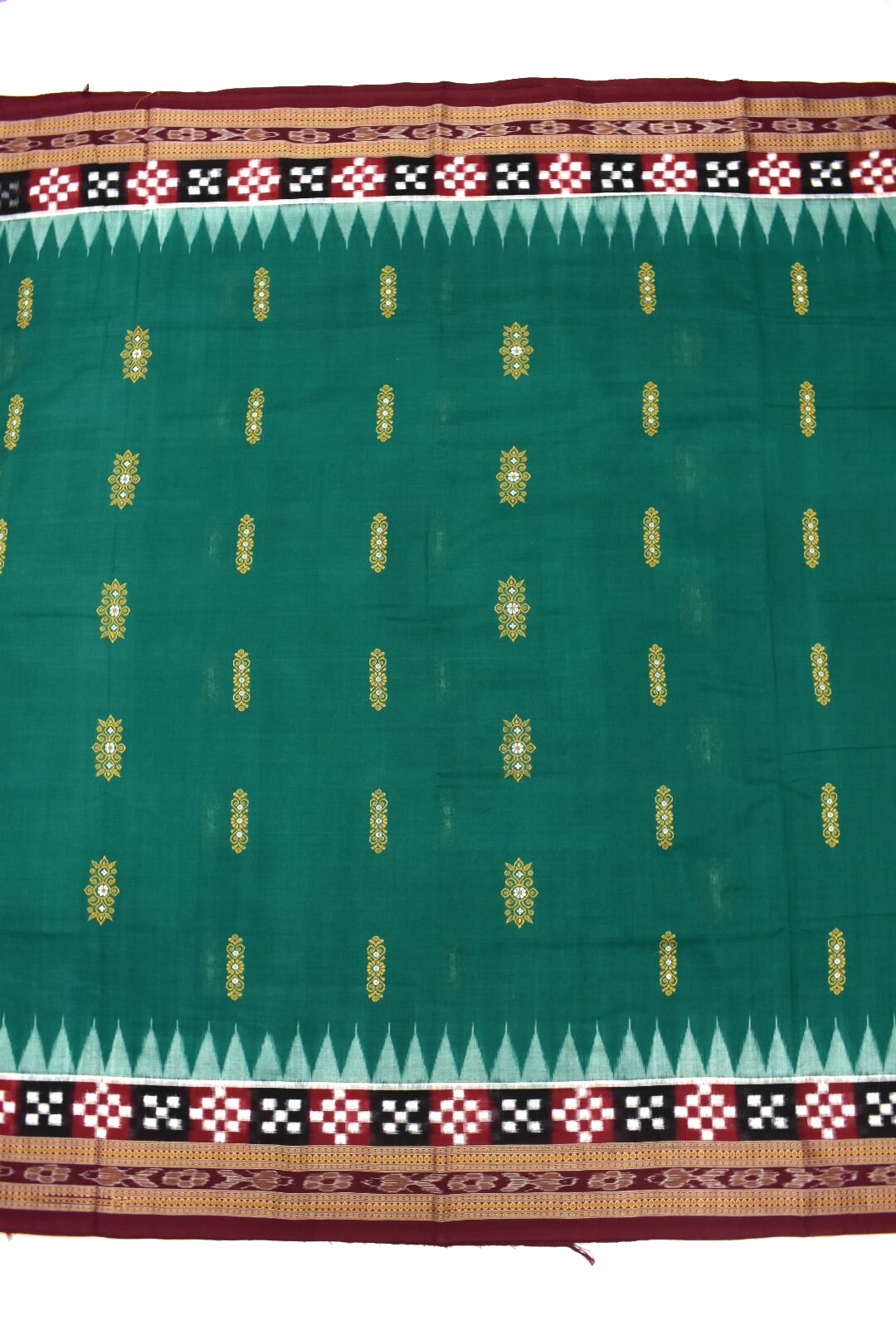 Green Colour Pasapali Border Sambalpuri Handloom Cotton Saree