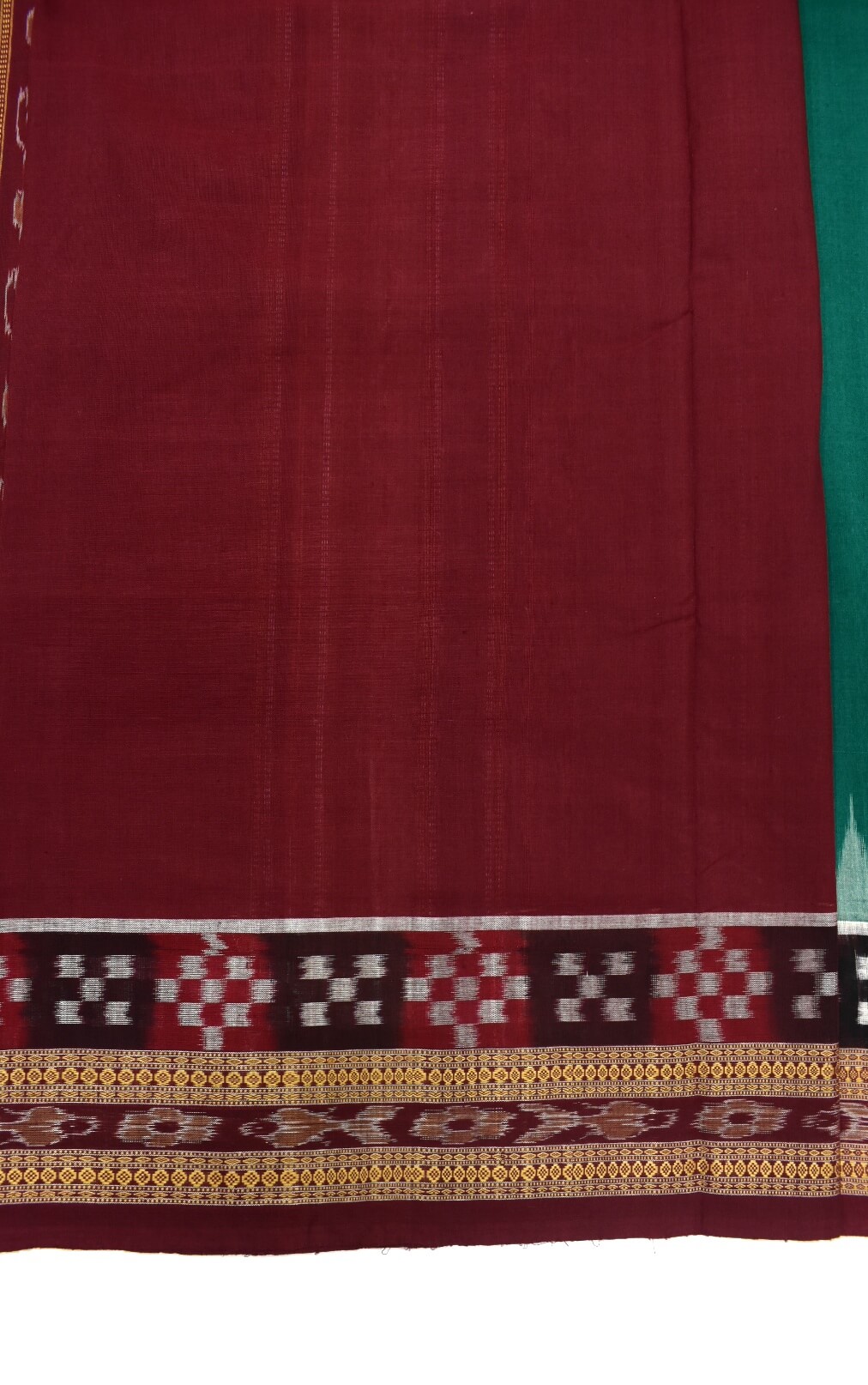 Green Colour Pasapali Border Sambalpuri Handloom Cotton Saree - Image 4