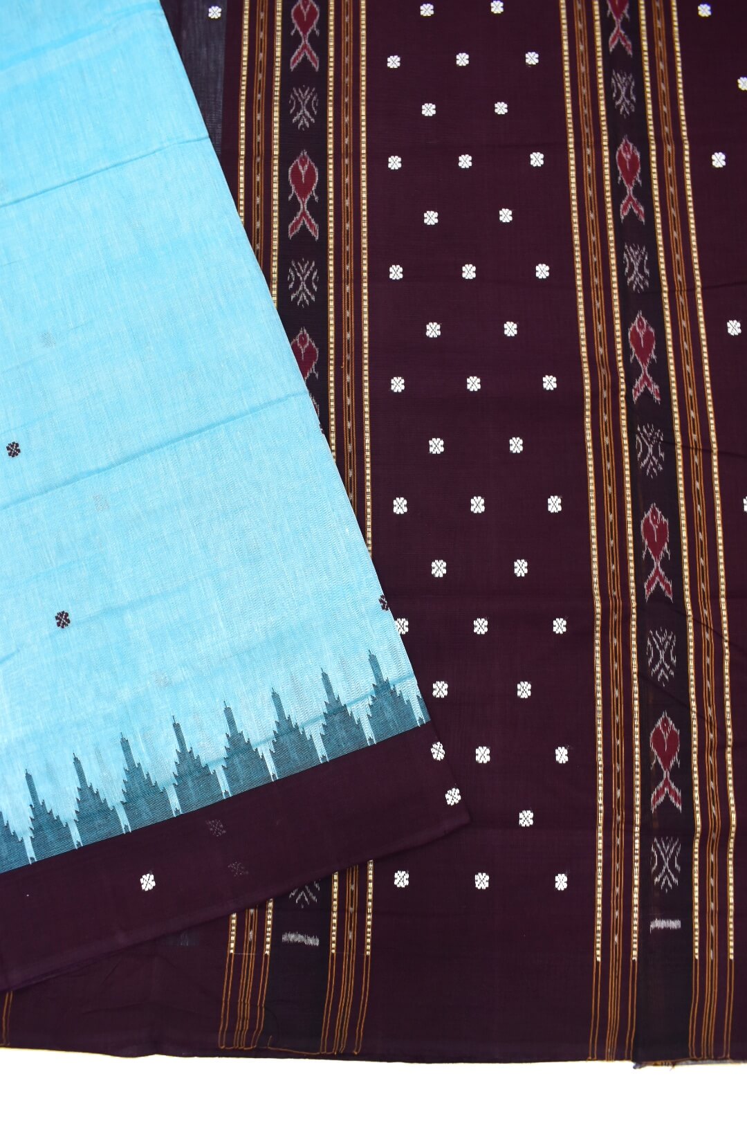 Sky Colour Sambalpuri Handloom Cotton Bapta Saree - Image 3