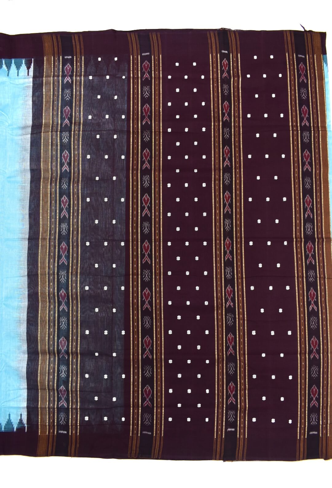 Sky Colour Sambalpuri Handloom Cotton Bapta Saree - Image 2