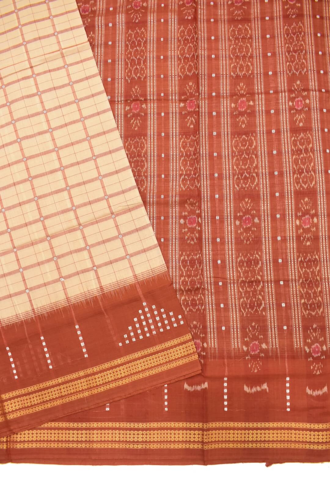 Biscuit Colour Sambalpuri Handloom Cotton Saree - Image 3