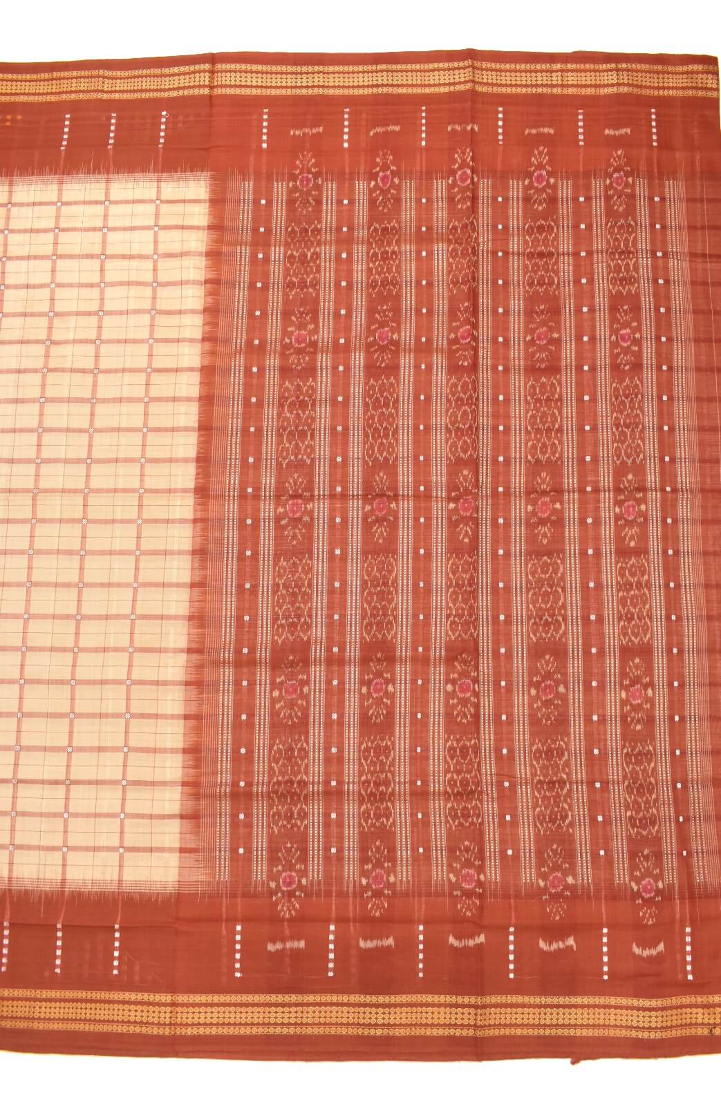 Biscuit Colour Sambalpuri Handloom Cotton Saree - Image 2