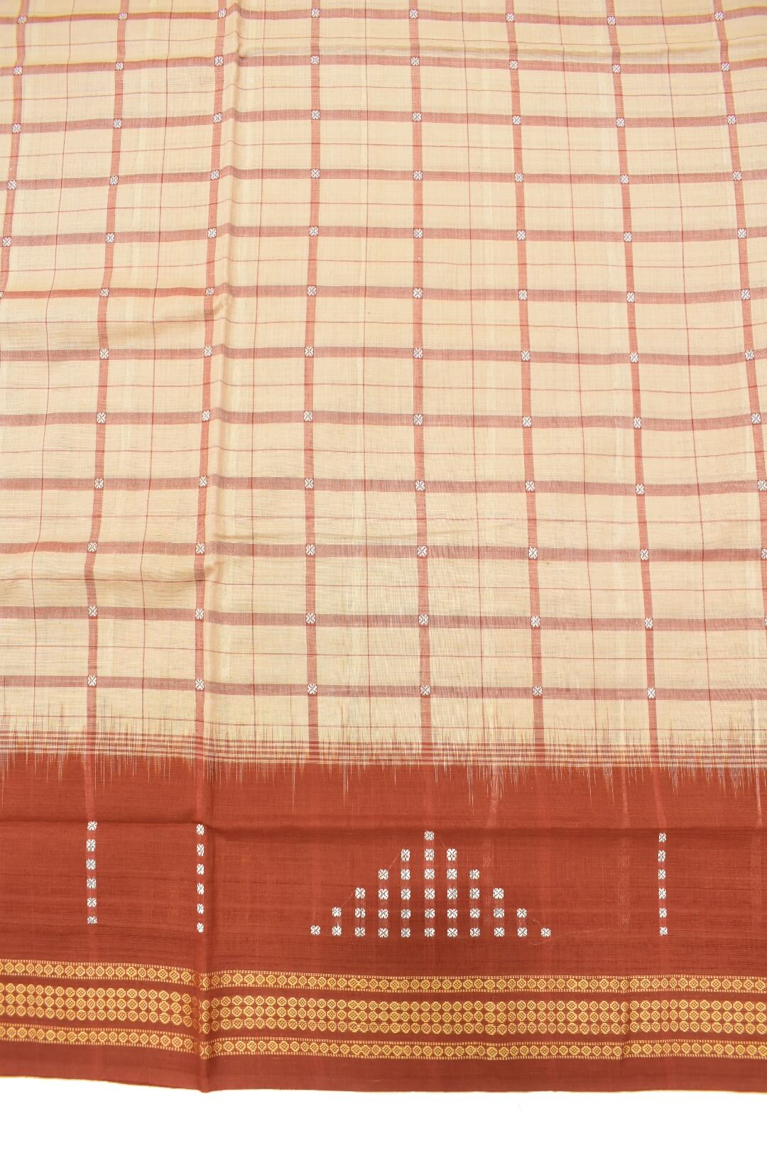 Biscuit Colour Sambalpuri Handloom Cotton Saree - Image 4