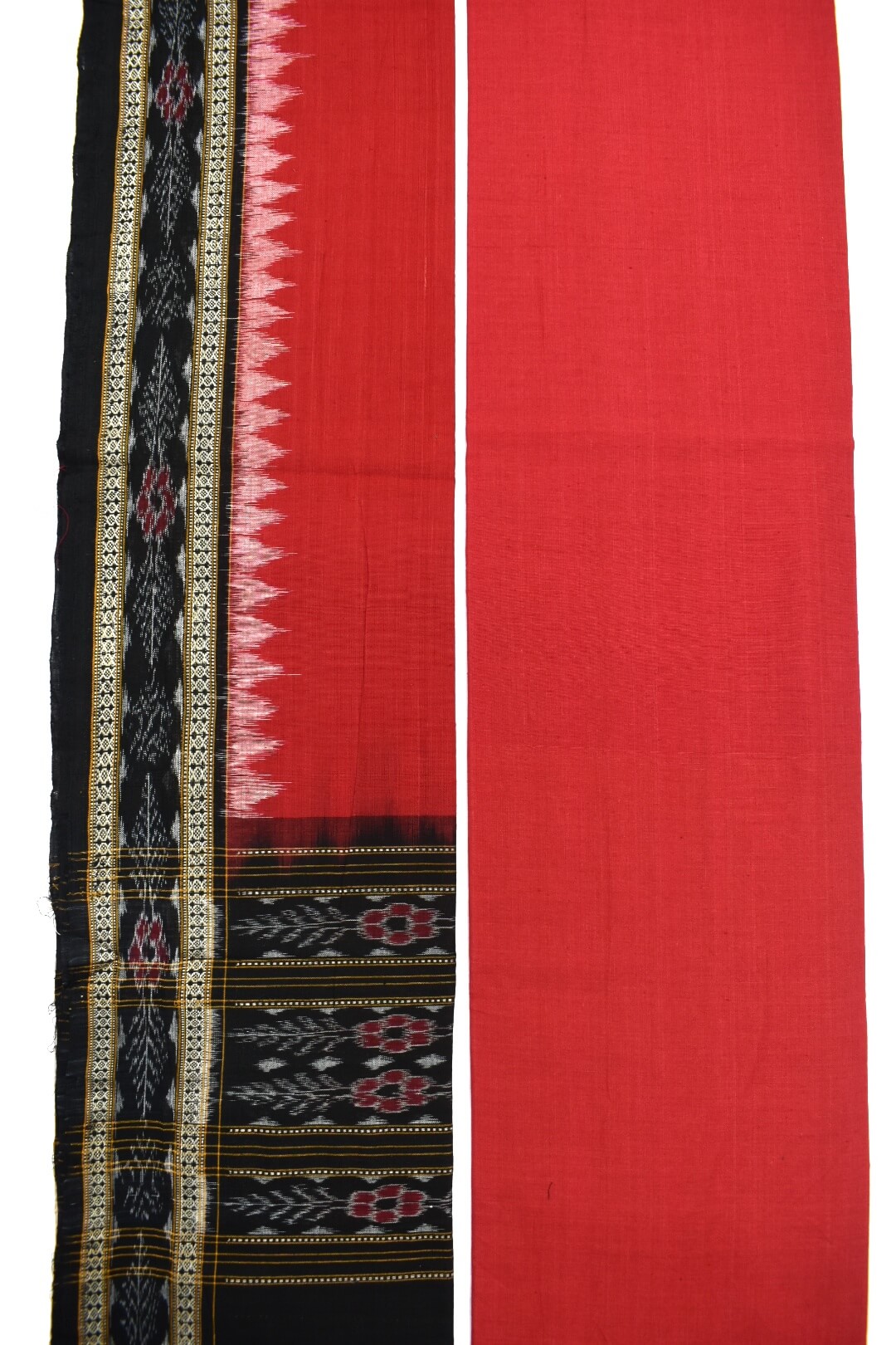Black-Red Colour Pasapali Design Sambalpuri Handloom Cotton Dress Material - Image 3