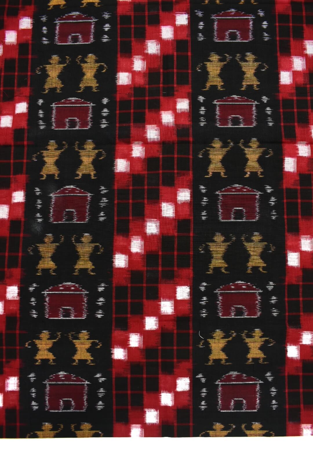 Black-Red Colour Pasapali Design Sambalpuri Handloom Cotton Dress Material - Image 5