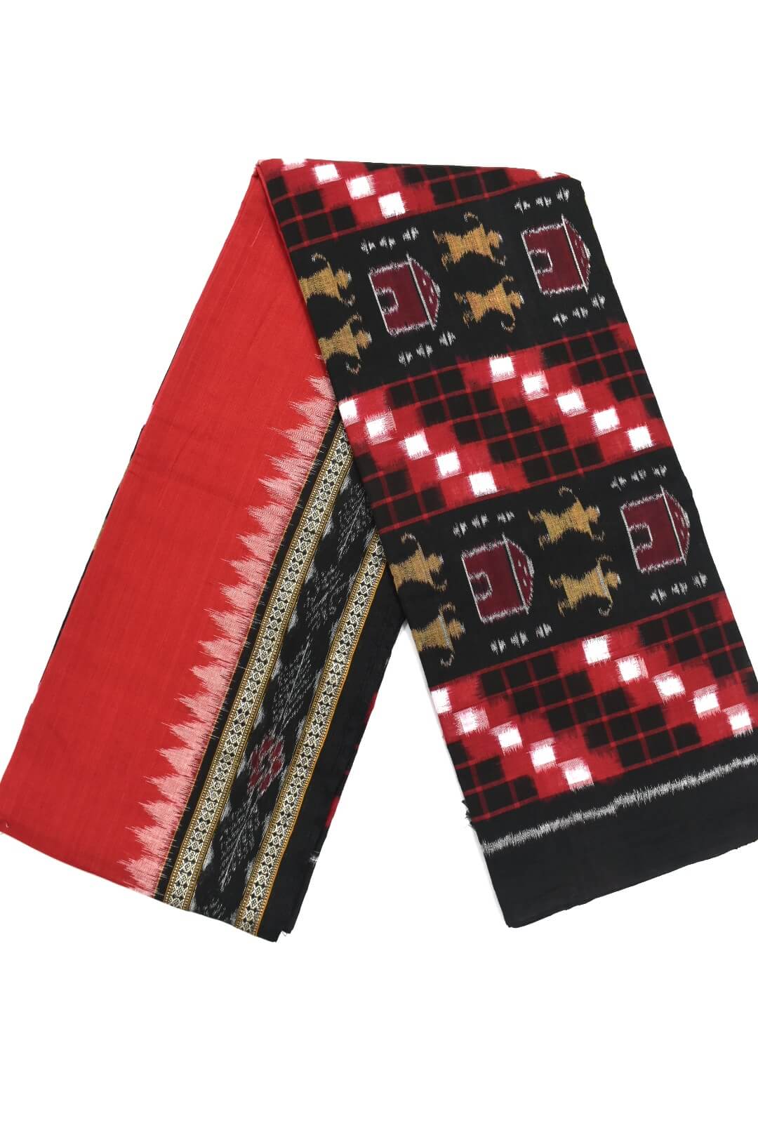 Black-Red Colour Pasapali Design Sambalpuri Handloom Cotton Dress Material - Image 2