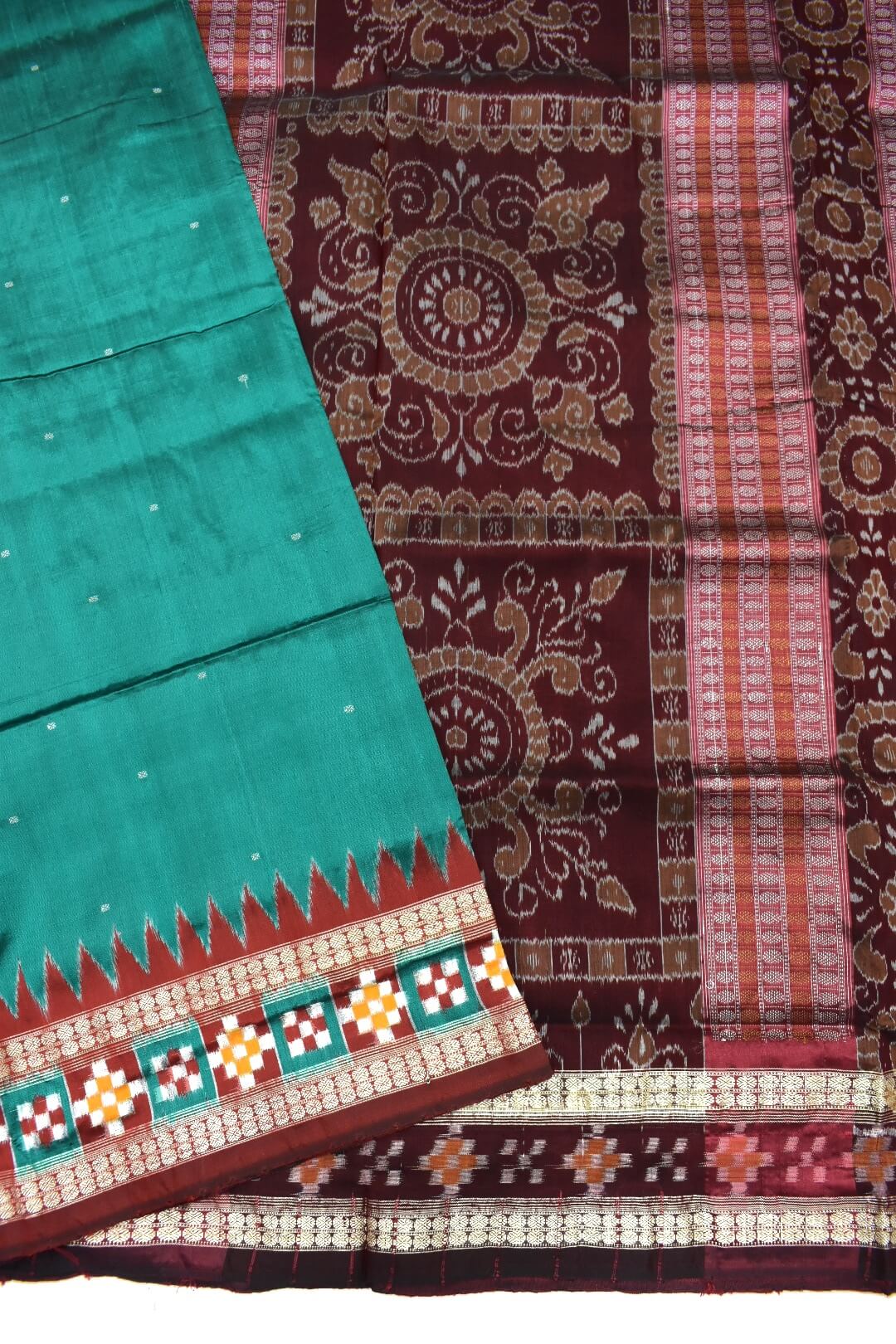 Teal Colour Pasapali Border Sambalpuri Handloom Bandha Silk Saree ...