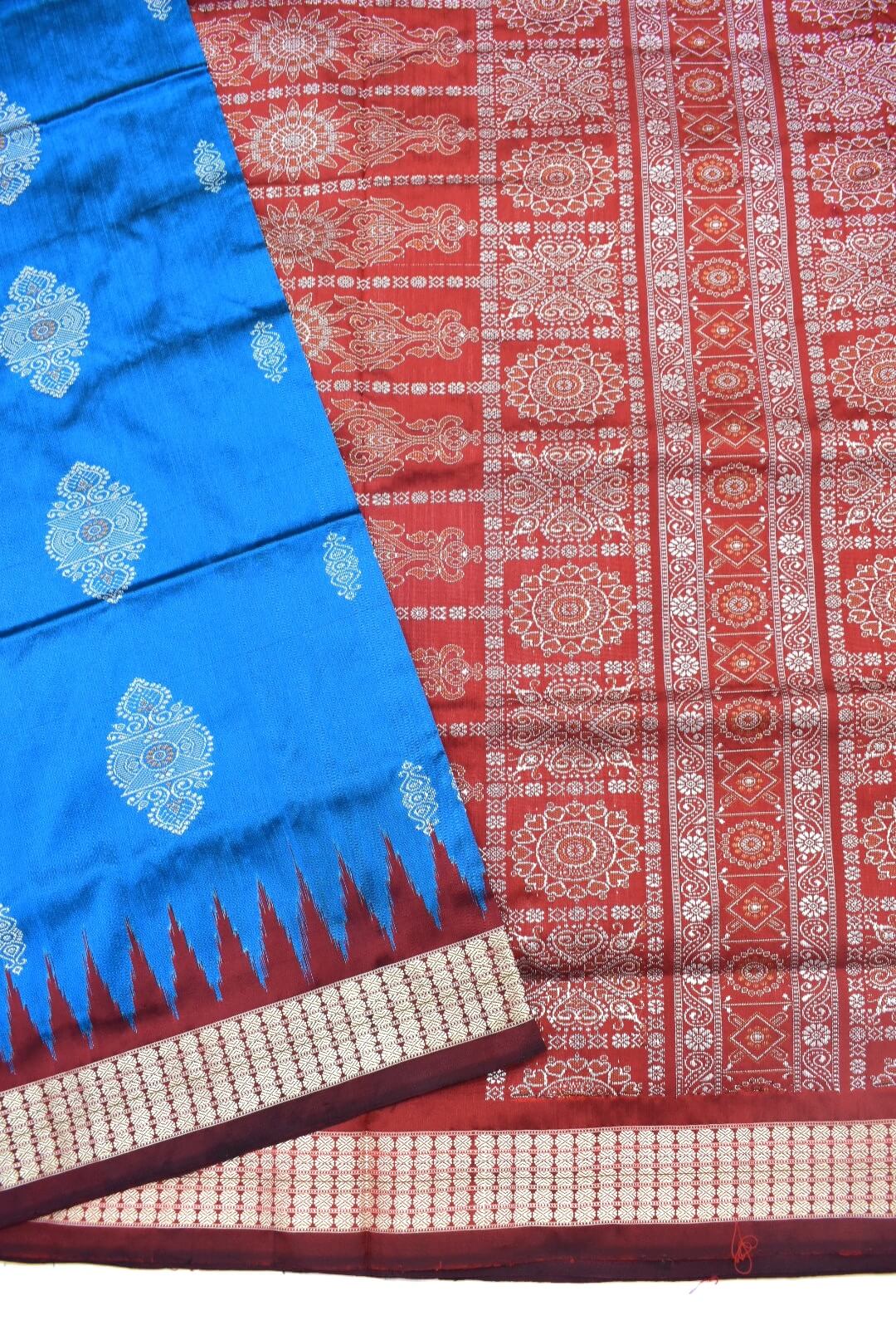 German Colour Sambalpuri Handloom Bomkai Silk Saree - Image 3