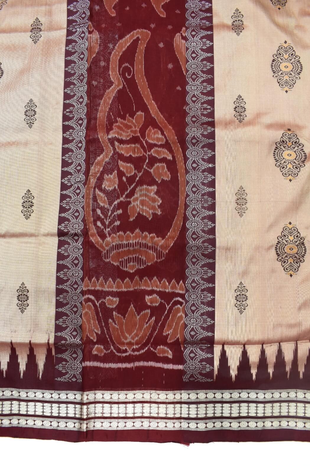 Beige Colour Sambalpuri Handloom Bomkai Silk Saree - Image 4