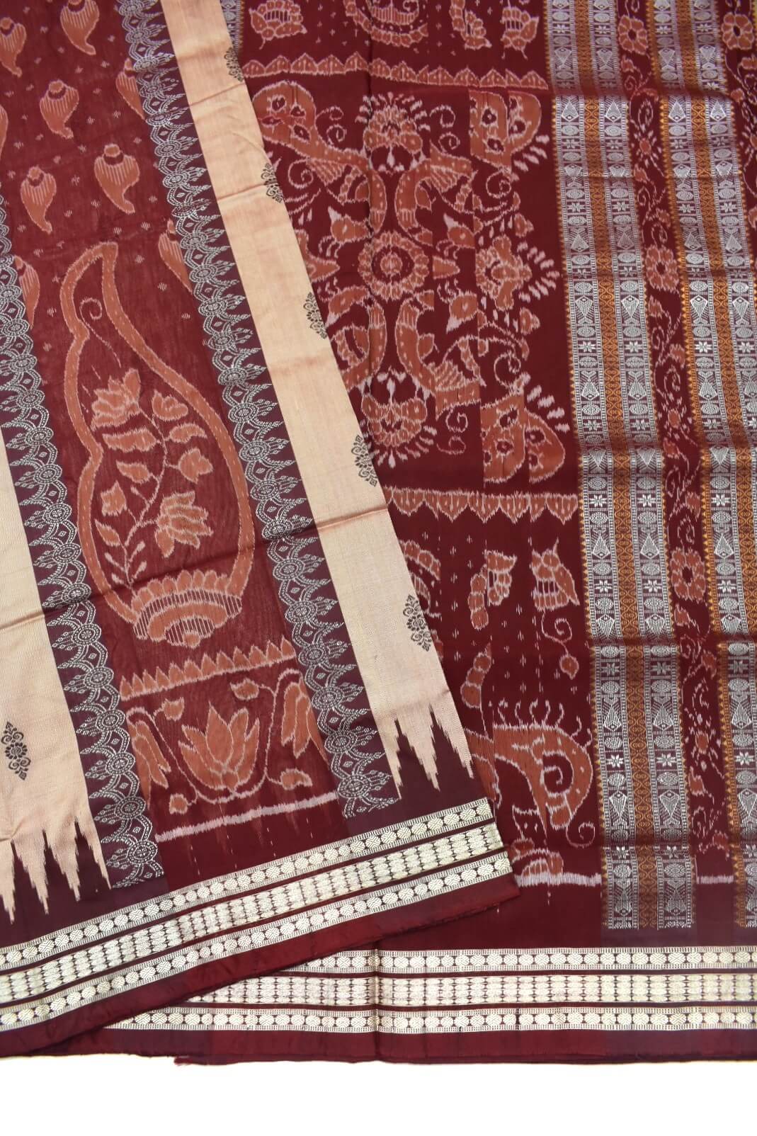 Beige Colour Sambalpuri Handloom Bomkai Silk Saree - Image 3