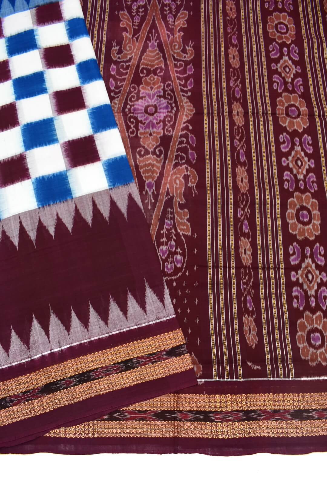 Sky Colour Sambalpuri Handloom Cotton Bomkai Saree - Image 3
