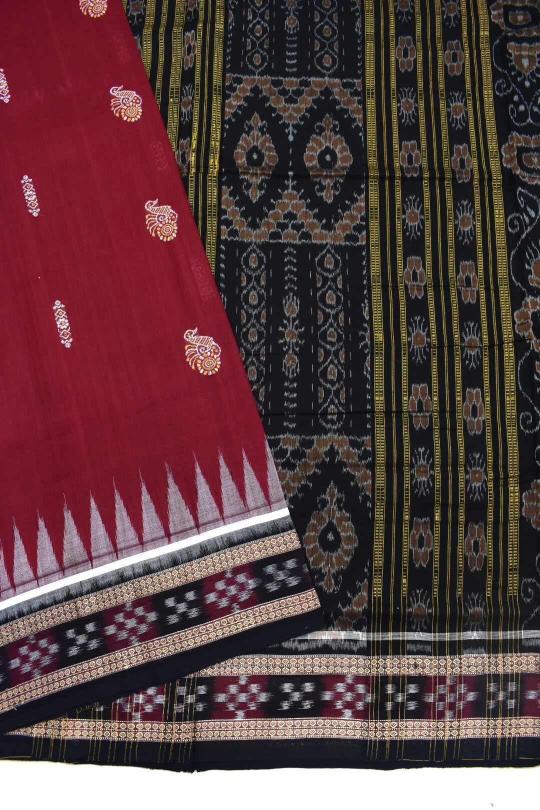 Red Colour Sambalpuri Handloom Cotton Bomkai Saree - Image 3
