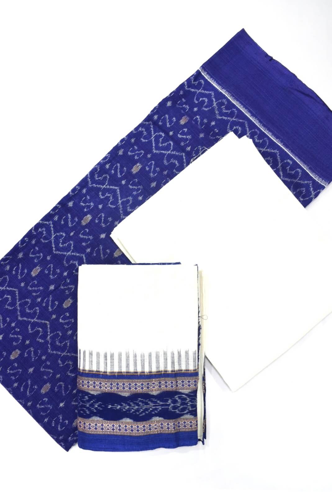 Blue Colour Sambalpuri Handloom Cotton Dress Material - Image 3