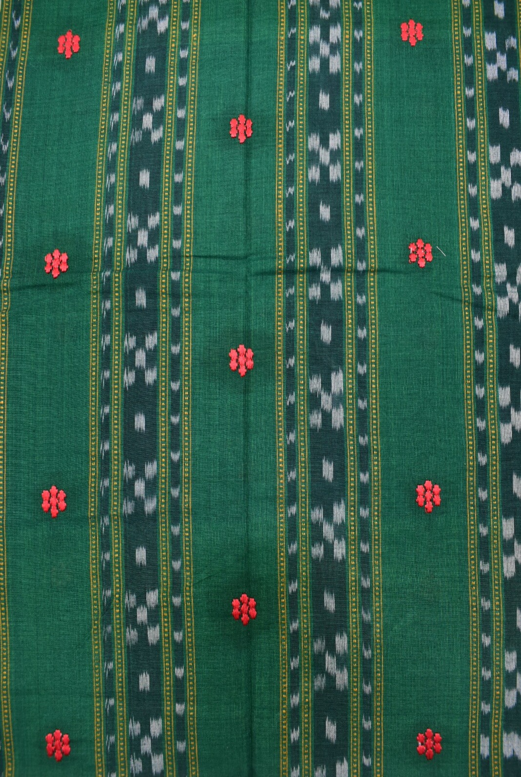 Green Colour Sambalpuri Handloom Cotton Bomkai Dress Material - Image 3