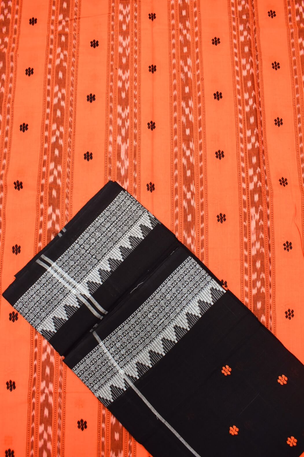 Orange Colour Sambalpuri Handloom Cotton Bomkai Dress Material - Image 2