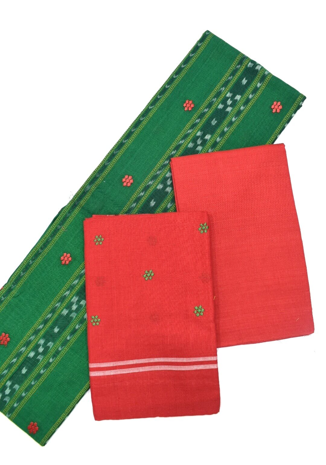 Green Colour Sambalpuri Handloom Cotton Bomkai Dress Material