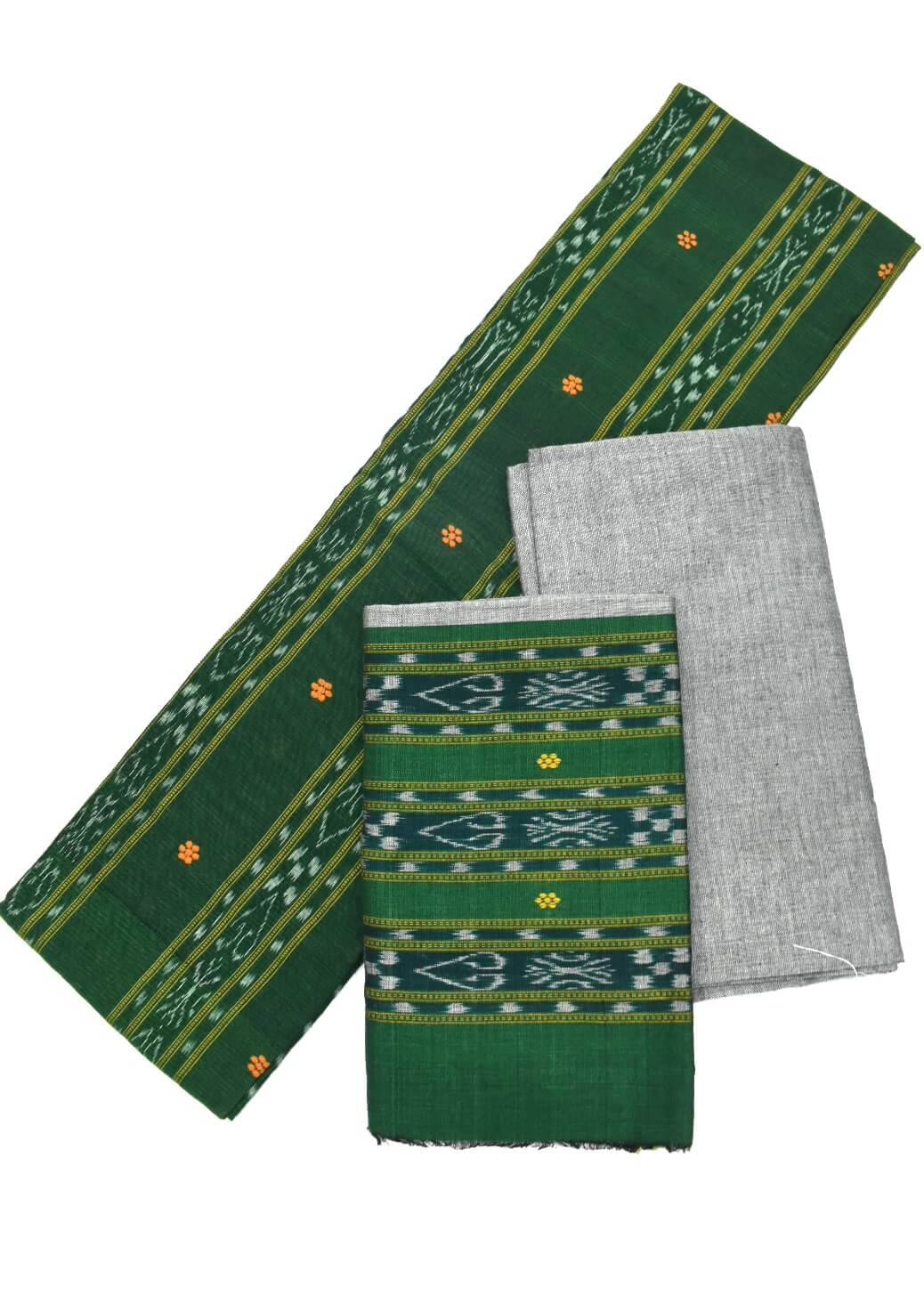 Green Colour Sambalpuri Handloom Cotton Bomkai Dress Material