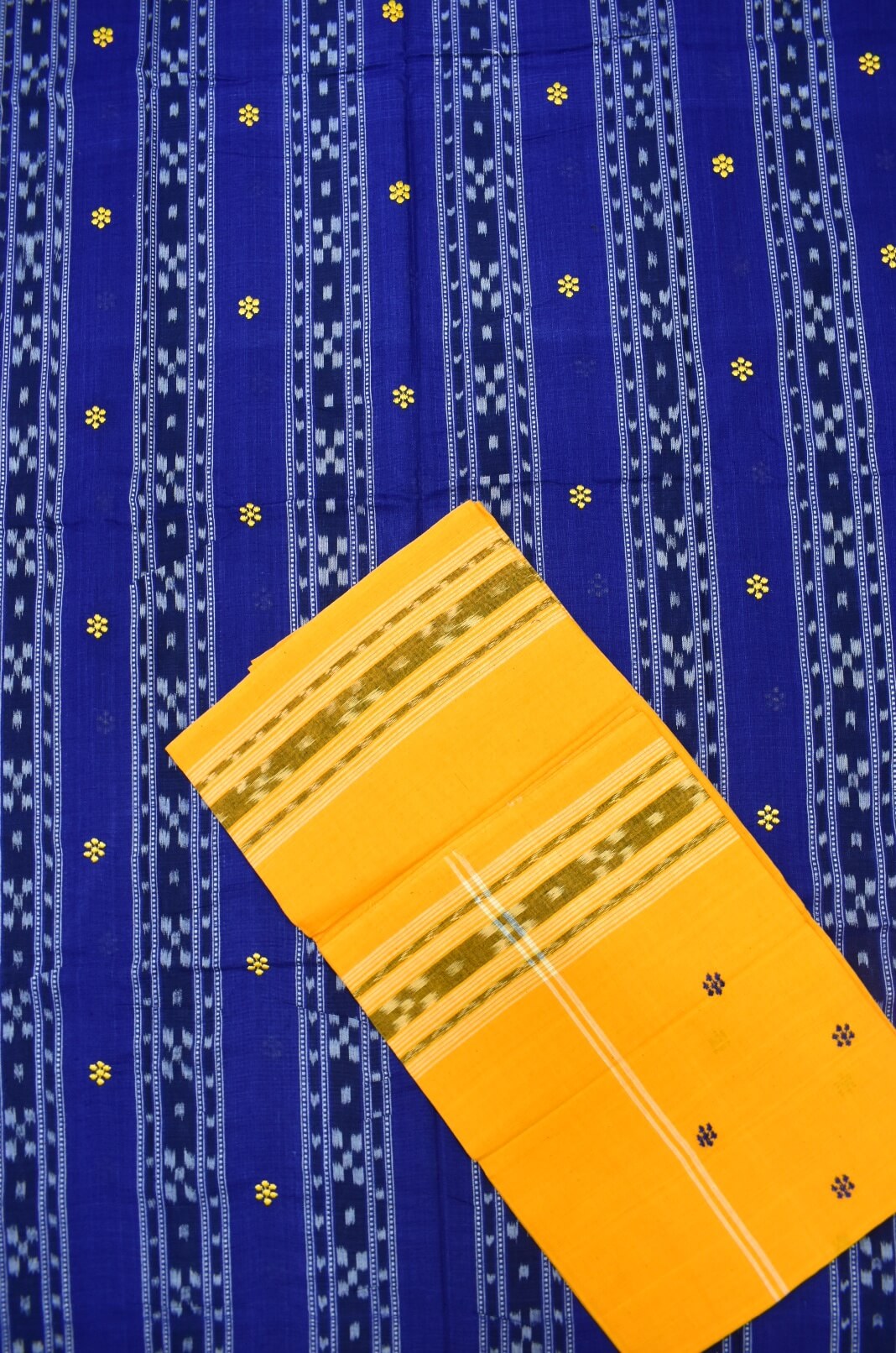 Blue Colour Sambalpuri Handloom Cotton Bomkai Dress Material - Image 2
