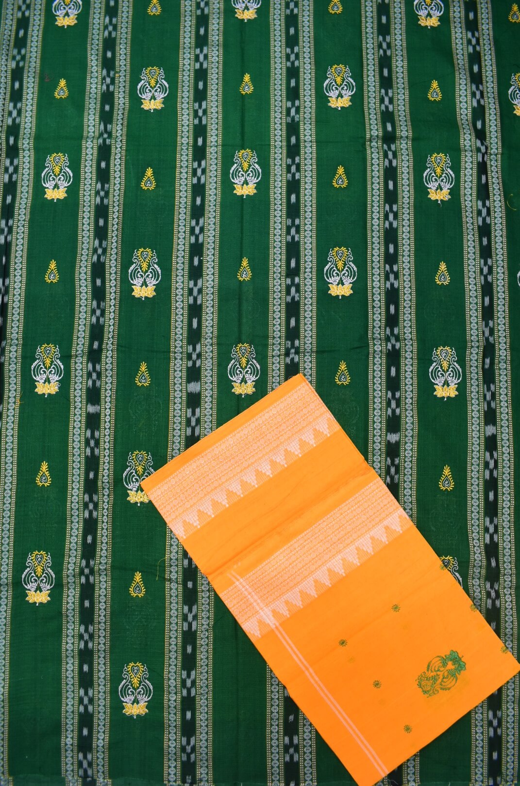 Green Colour Sambalpuri Handloom Cotton Bomkai Dress Material - Image 2