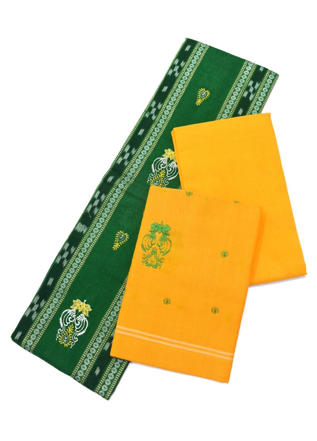 Green Colour Sambalpuri Handloom Cotton Bomkai Dress Material