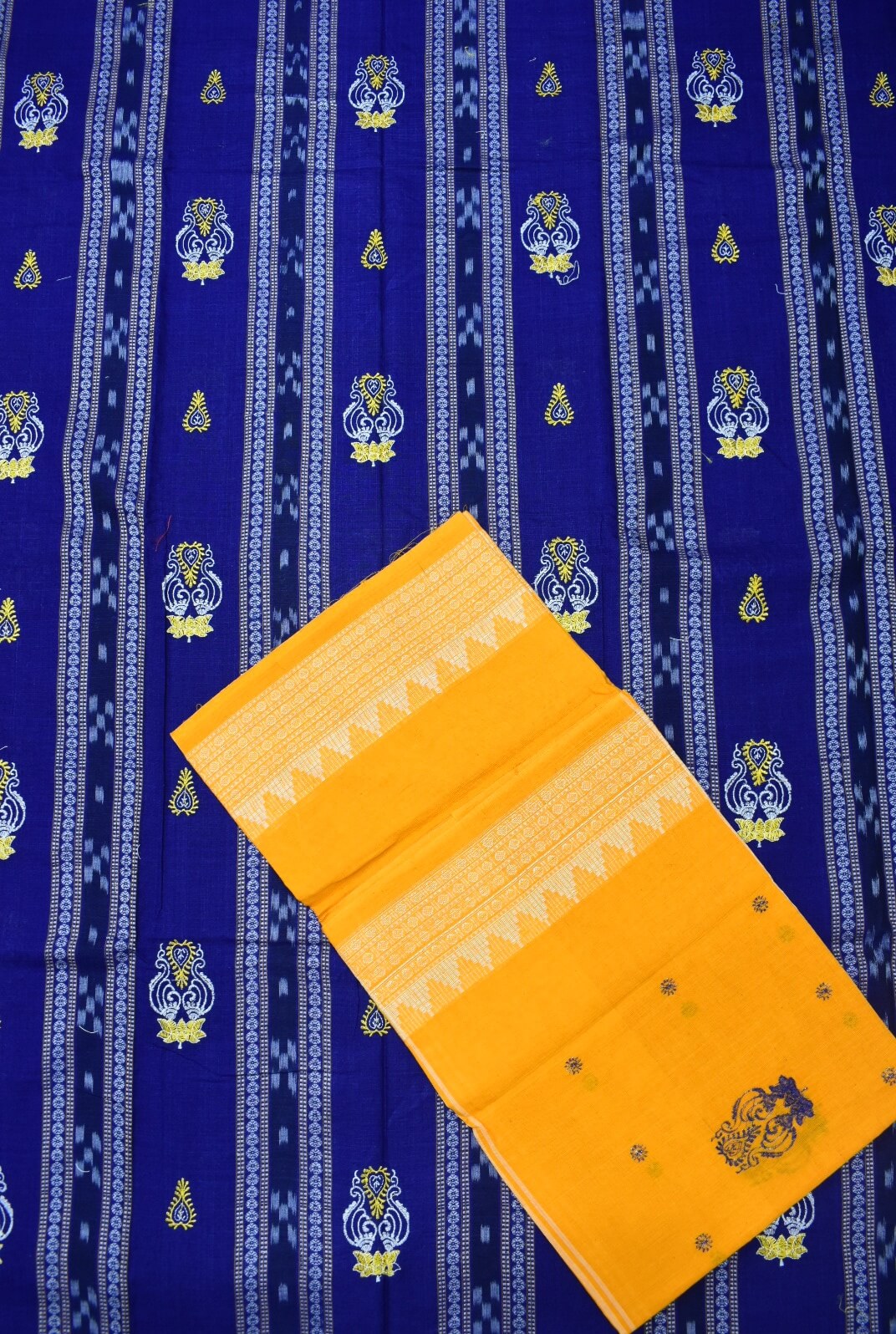 Blue Colour Sambalpuri Handloom Cotton Bomkai Dress Material - Image 2