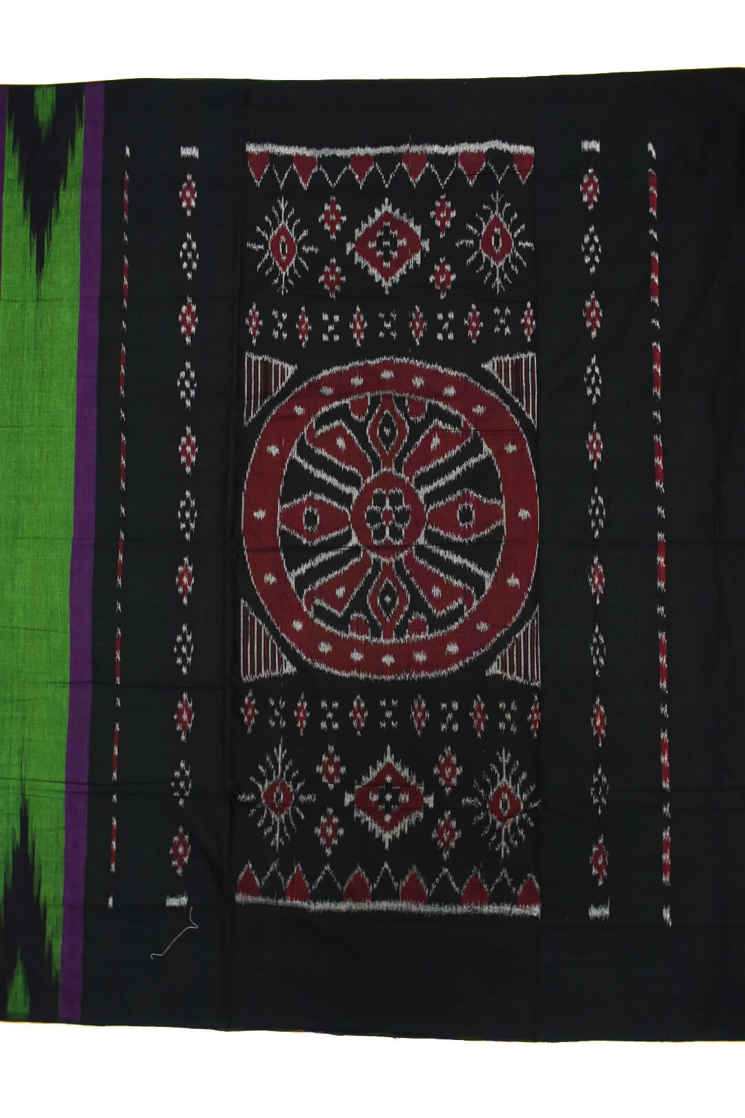 Green Colour Sambalpuri Handloom Cotton Saree - Image 2