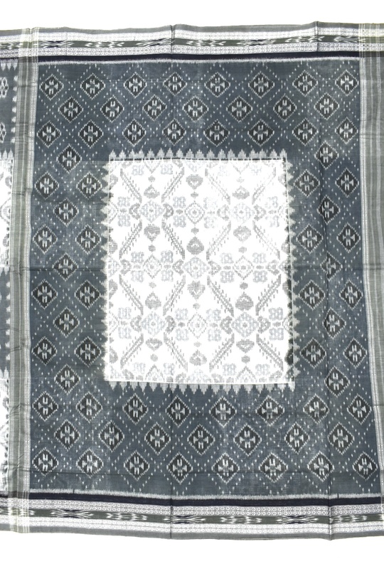 White Colour Sambalpuri Handloom Cotton Saree - Image 2