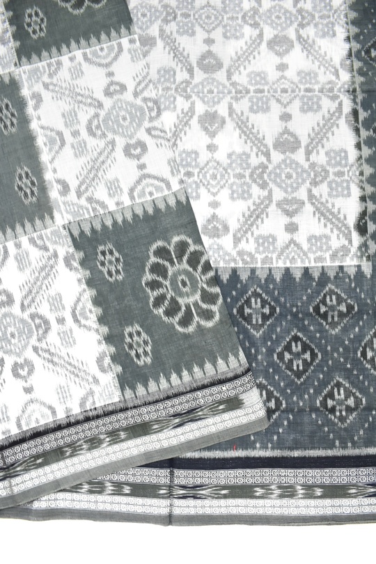 White Colour Sambalpuri Handloom Cotton Saree - Image 3