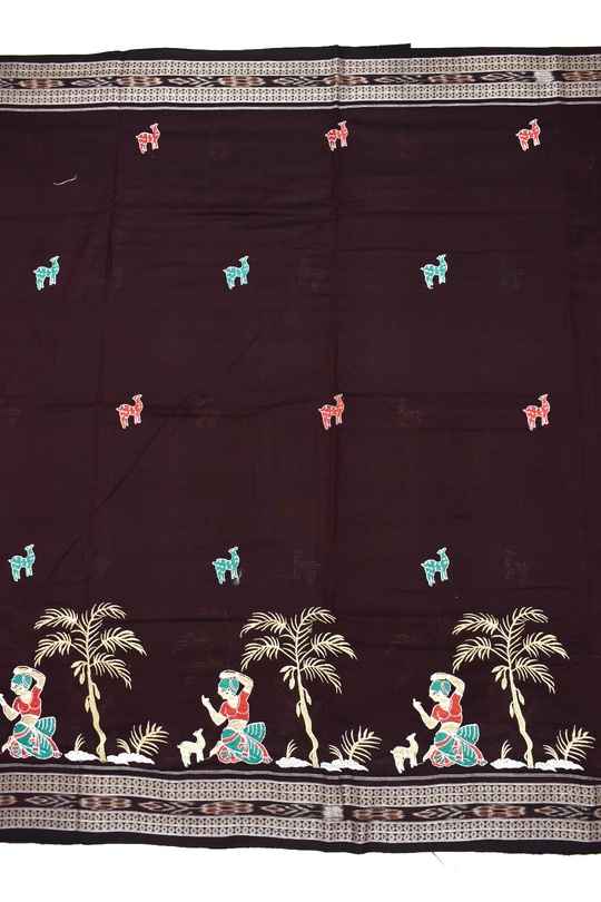 Coffe Colour Sambalpuri Handloom Cotton Saree