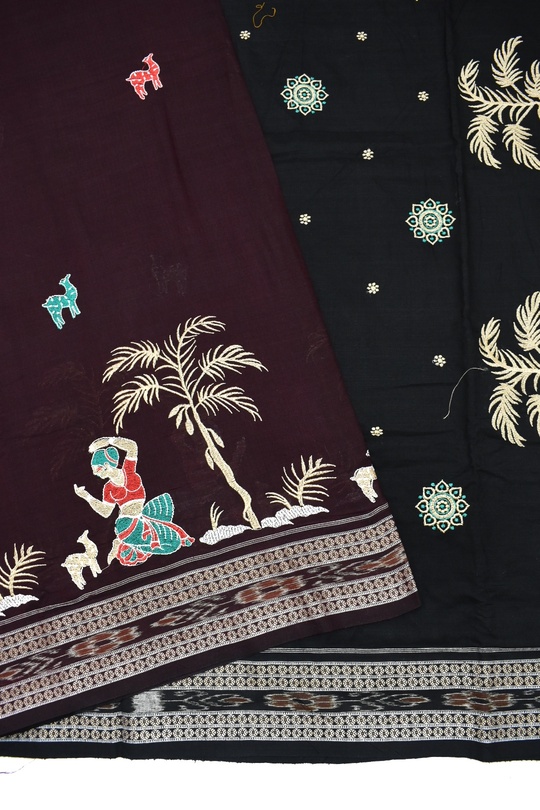 Coffe Colour Sambalpuri Handloom Cotton Saree - Image 3