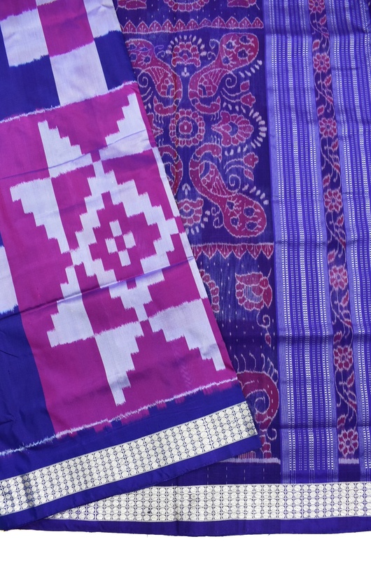 Sky blue dark blue handwoven silk sambalpuri saree – GoCoop