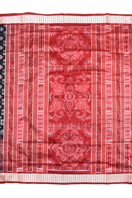 Black Colour Pasapali Design Sambalpuri Handloom Silk Saree - Image 2