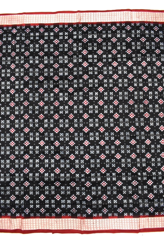 Black Colour Pasapali Design Sambalpuri Handloom Silk Saree