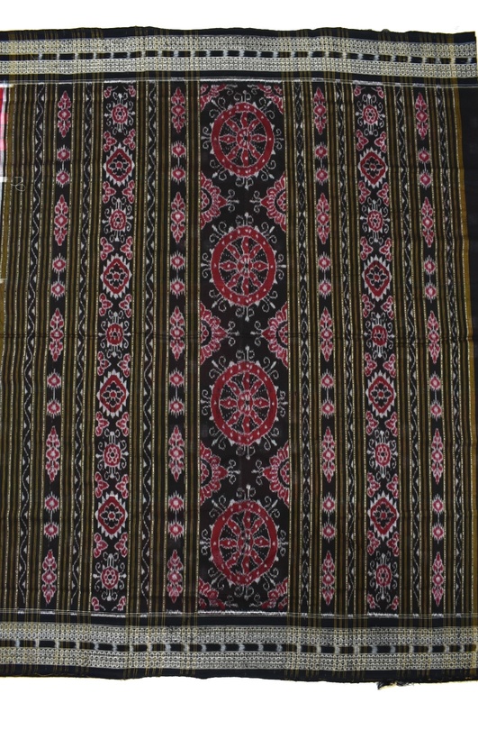Red-Black Pasapali Design Sambalpuri Handloom Cotton Saree - Image 2