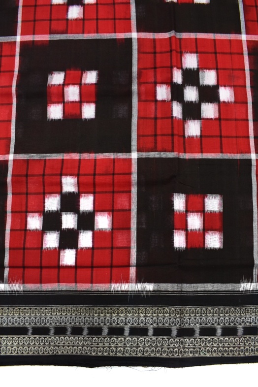 Red-Black Pasapali Design Sambalpuri Handloom Cotton Saree - Image 4