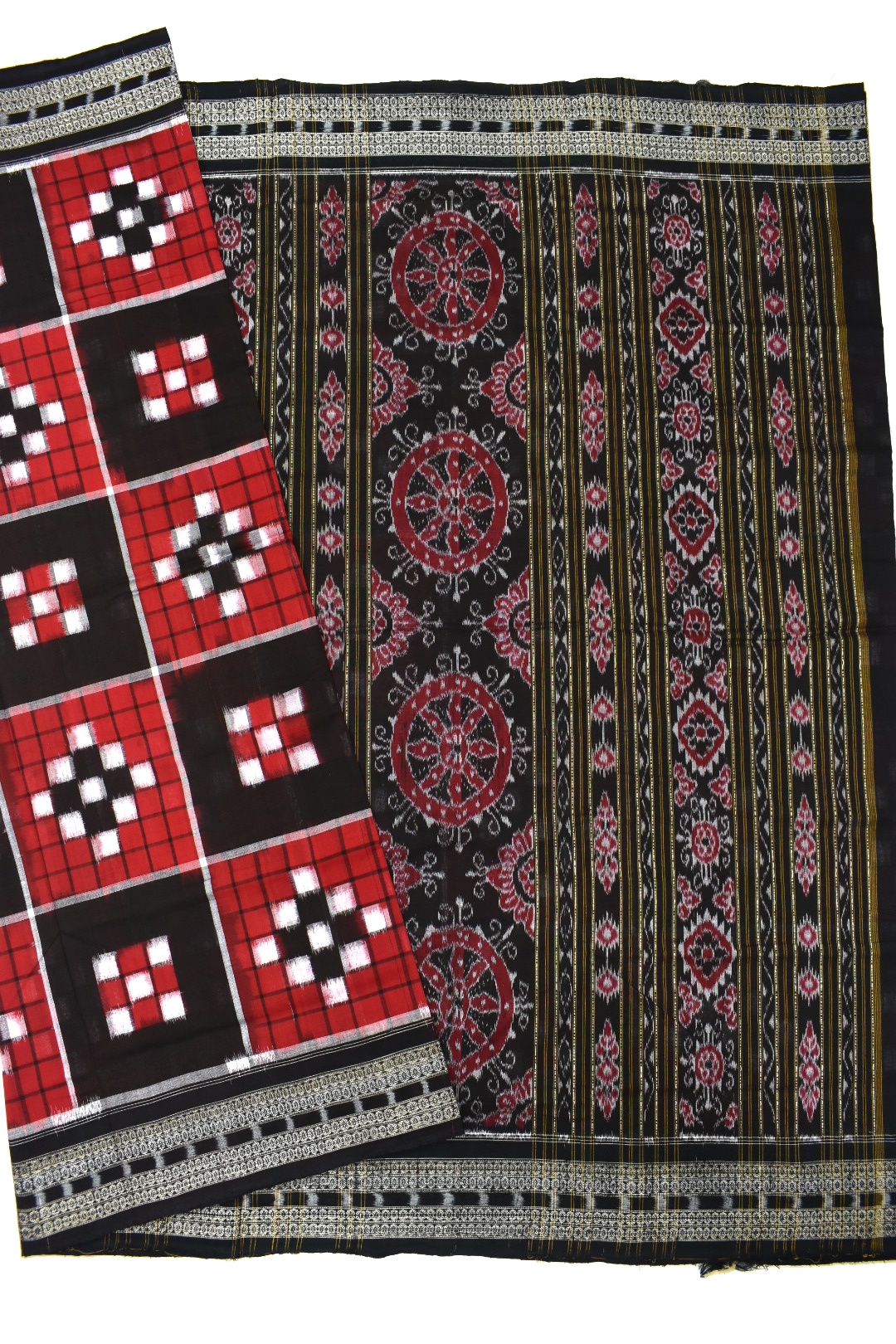 Red-Black Pasapali Design Sambalpuri Handloom Cotton Saree - Image 5