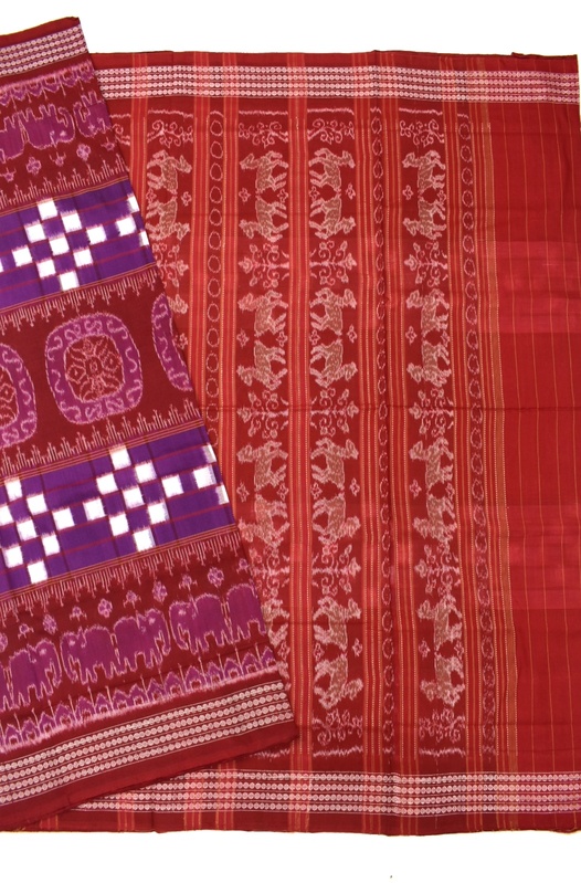 Violet-Maroon Pasapali Design Sambalpuri Handloom Cotton Saree - Image 5