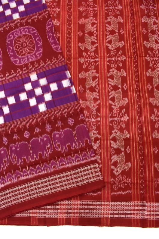 Violet-Maroon Pasapali Design Sambalpuri Handloom Cotton Saree - Image 3