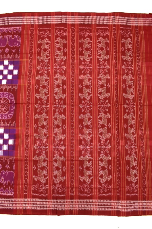 Violet-Maroon Pasapali Design Sambalpuri Handloom Cotton Saree - Image 2