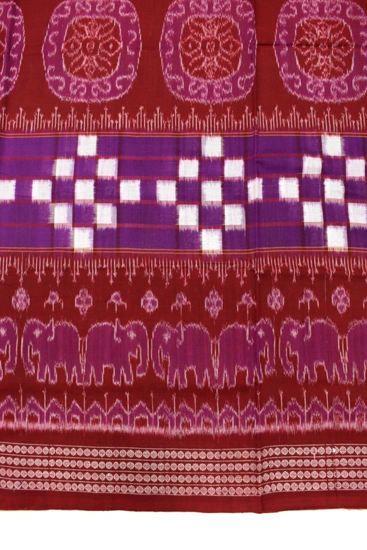 Violet-Maroon Pasapali Design Sambalpuri Handloom Cotton Saree - Image 4