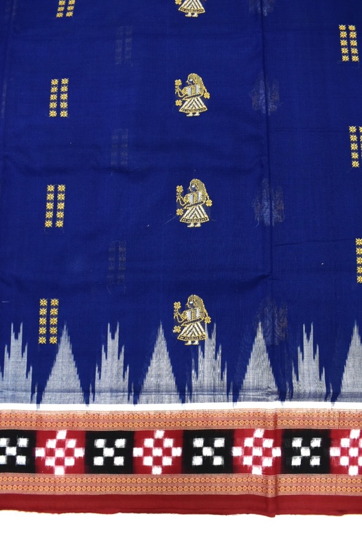 Blue Colour Sambalpuri Handloom Cotton Bomkai Saree - Image 4
