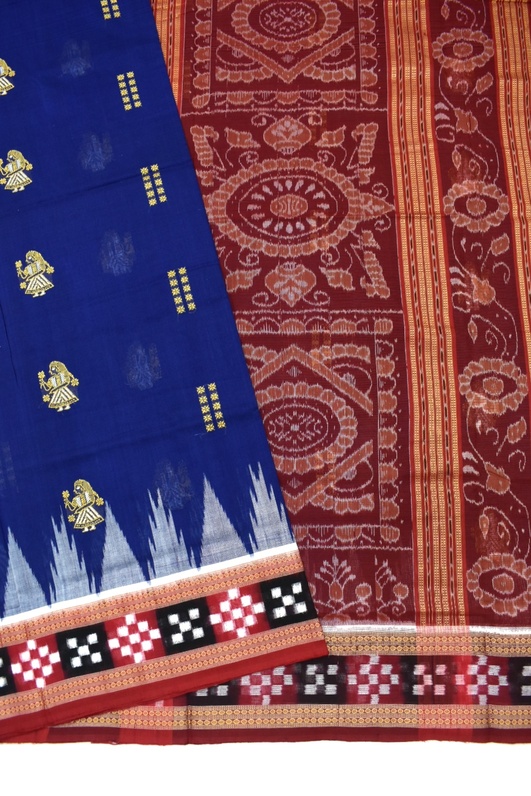 Blue Colour Sambalpuri Handloom Cotton Bomkai Saree - Image 3
