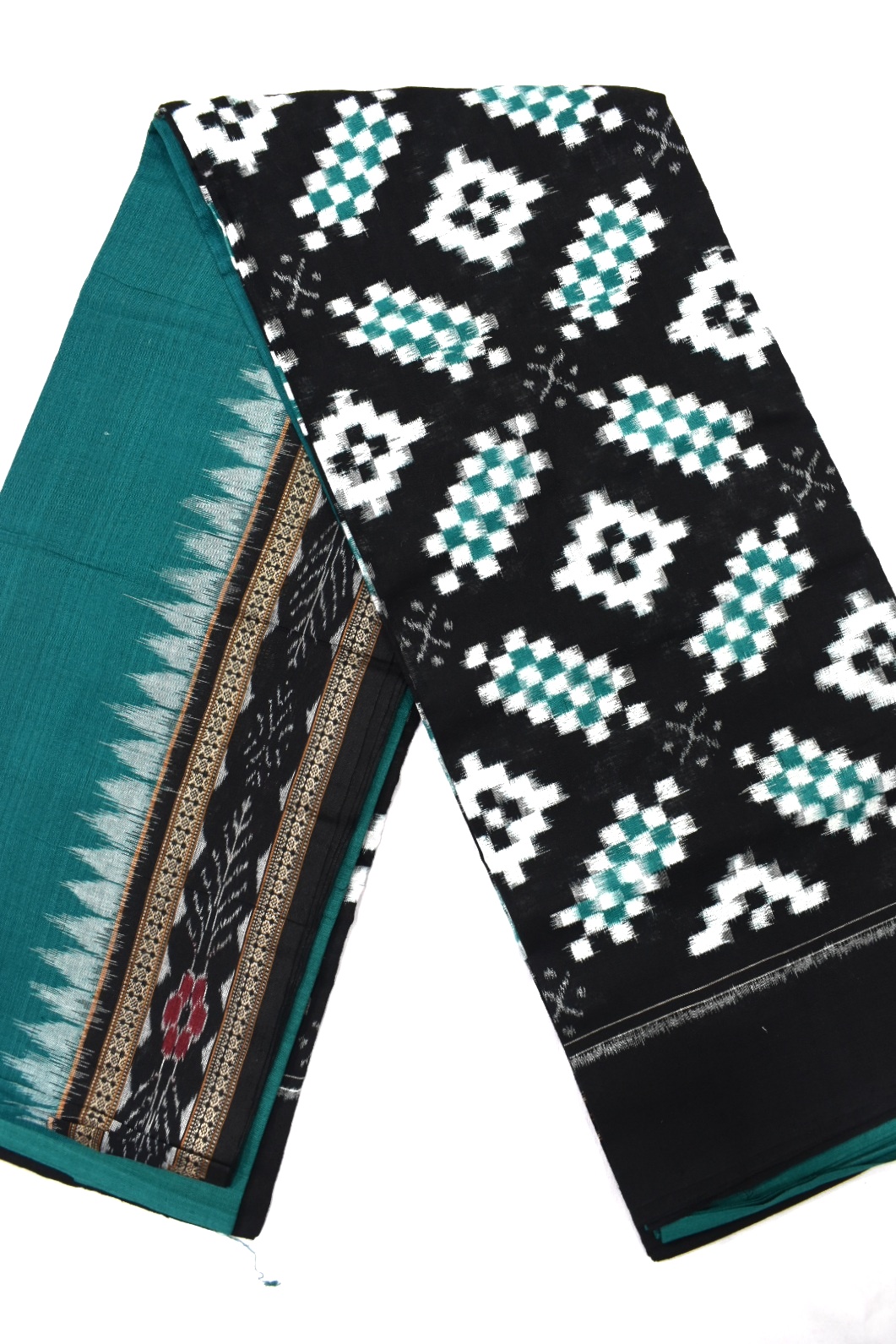 Black Colour Pasapali Design Sambalpuri Handloom Cotton Dress Material - Image 2