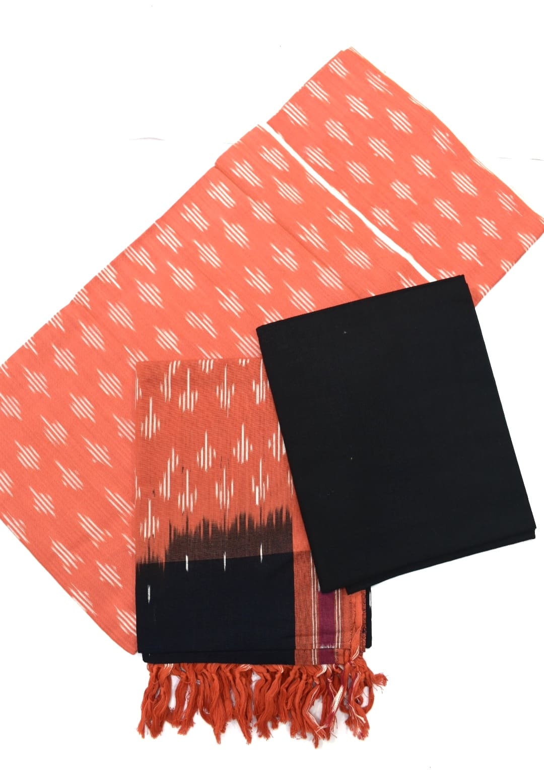 Orange Colour pochampally Handloom Cotton Dress Material