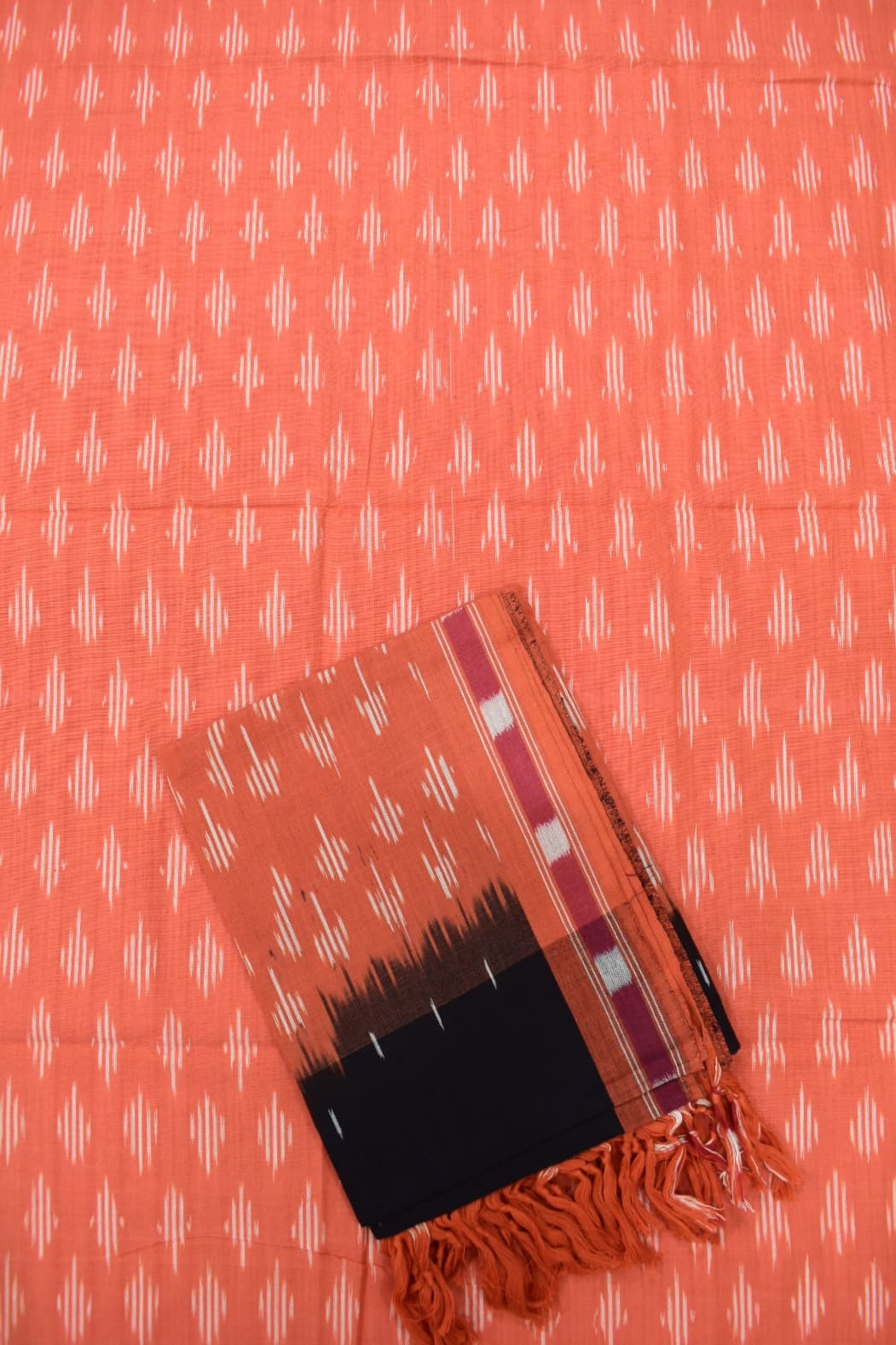 Orange Colour pochampally Handloom Cotton Dress Material - Image 2