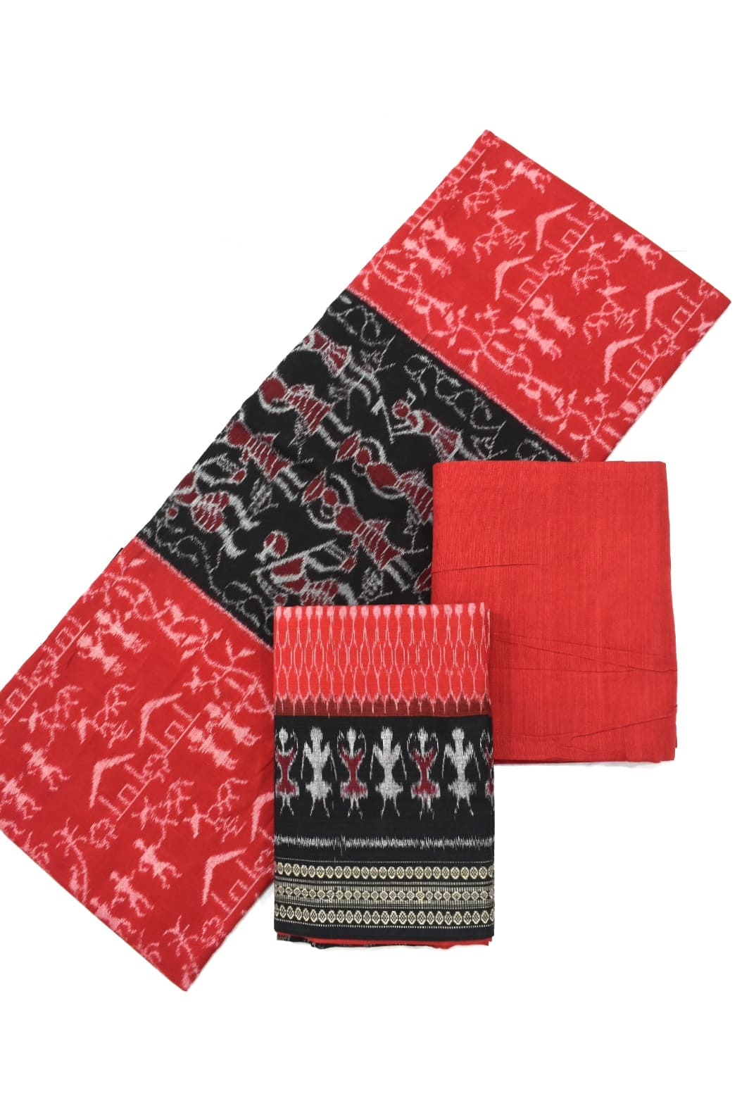 Red-black Tribal design Sambalpuri Handloom Cotton Dress Material
