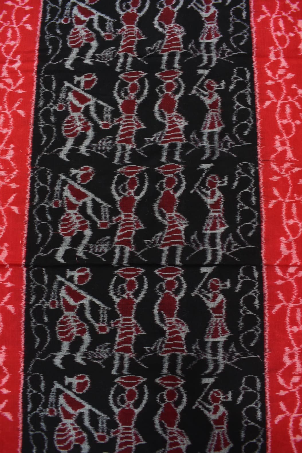 Red-black Tribal design Sambalpuri Handloom Cotton Dress Material - Image 4
